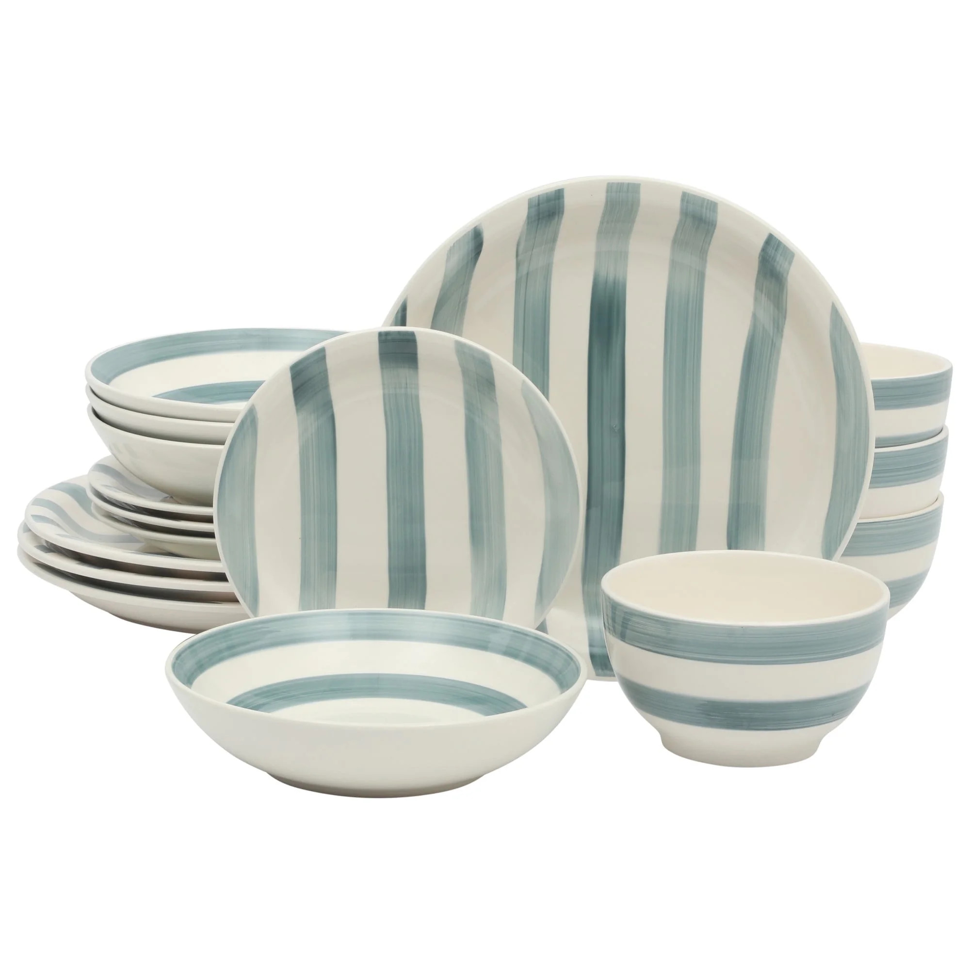 Gibson Home Kenwood Shores 16 Piece Stoneware Dinnerware Set, Hand-Painted Plates and Bowls, Serv... | Walmart (US)
