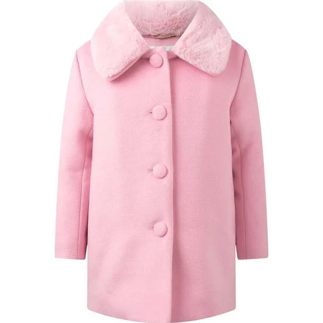 Rachel Riley | Faux Fur Collar Coat, (Pink, Size 2Y) | Maisonette | Maisonette