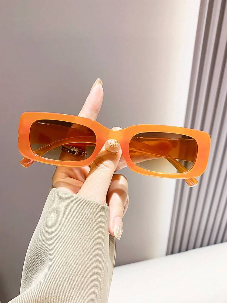 Vintage Rectangular Small Frame Orange Fashion Fashion Glasses For Women, Plastic Classic Style Suitable For Outdoor Travel Beach Vacation Casual Wear Summer For Summer Beach Vacation, Outdoor, Travel Preppy Style For Back To School | SHEIN