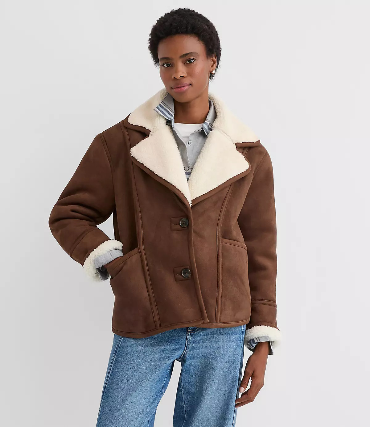 Faux Suede Sherpa Jacket | LOFT