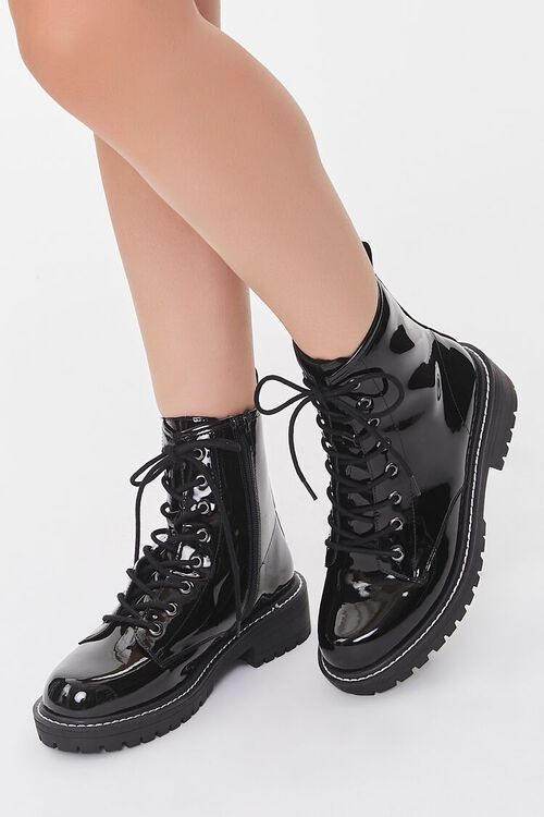 Faux Patent Leather Combat Booties | Forever 21 (US)