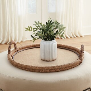 Woven Ottoman Tray with Natural Rattan & Hardwood Base | Ballard Designs, Inc.