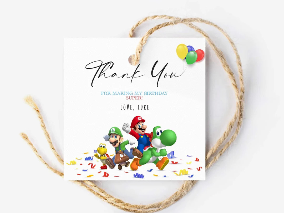 Super Mario Thank You Tag, Mario Brothers Birthday Party Favor Tag, Mario Party Decor Printable T... | Etsy (US)