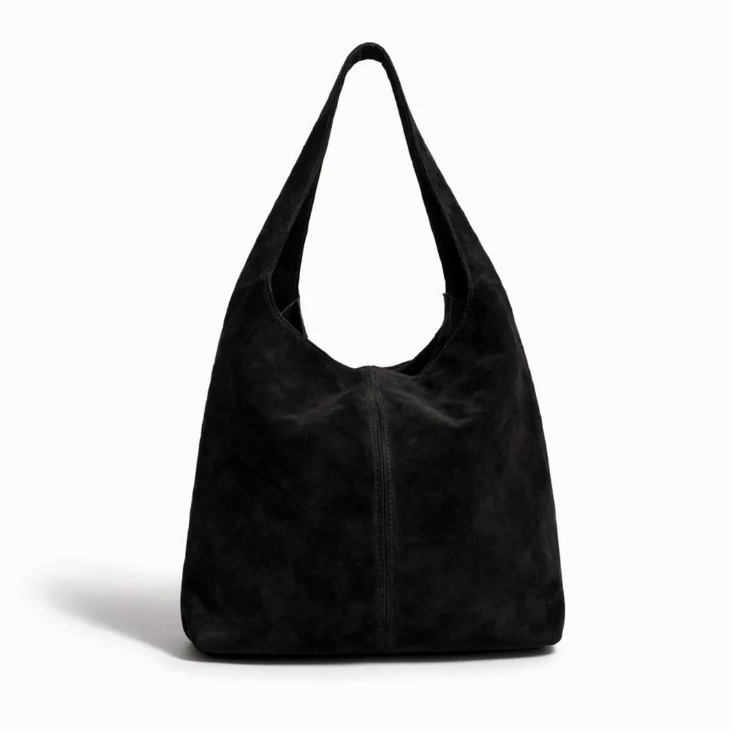 Italian Black Real Suede Hobo Bag: Genuine Leather Slouchy Shoulder Bag | Etsy (US)