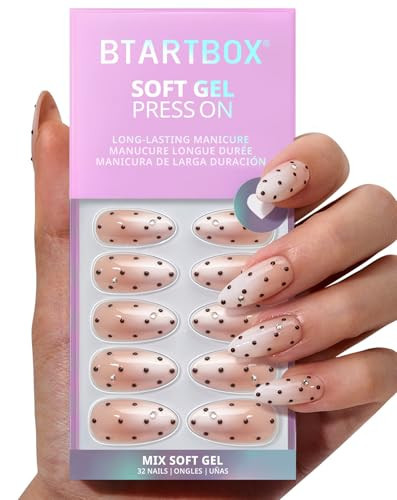 BTArtbox Press On Nails Almond - Gala Polka, 3D Polka Dot Ombre Medium Press On Nails with Glue and Adhesive Tabs for Women in 16 Sizes - 32 Soft Gel Glue On Nails Kit | Amazon (US)