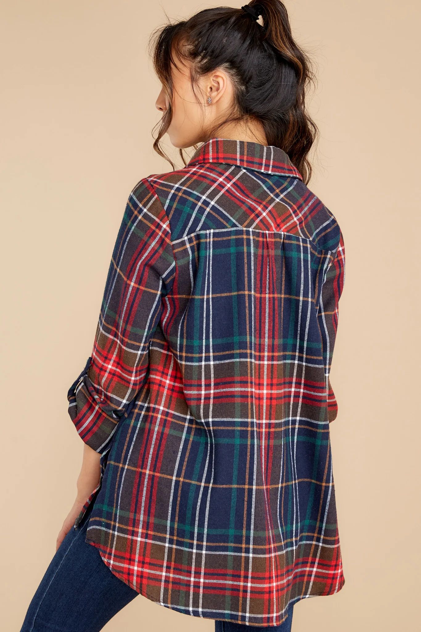 Just Like Home Navy Multi Plaid Top | Red Dress 