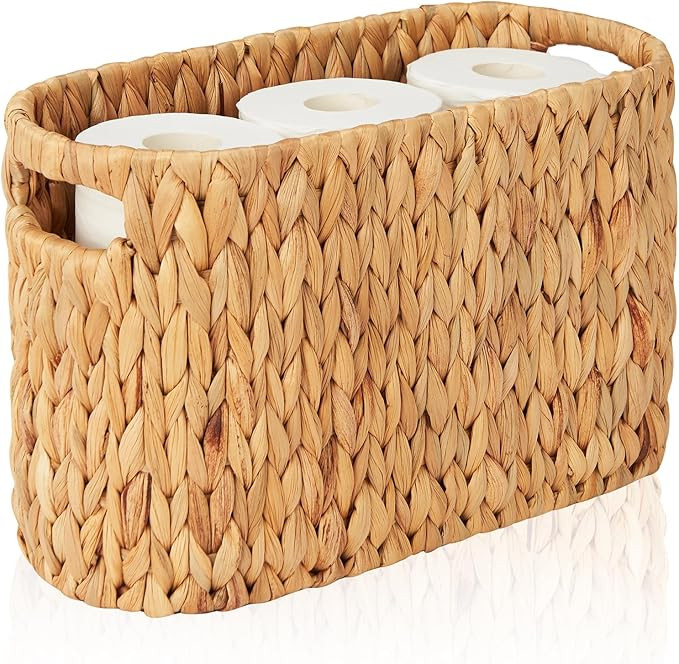 FairyHaus Wicker Toilet Paper Storage Basket with Buit-in Handles, 6 Rolls Natural Water Hyacinth... | Amazon (US)