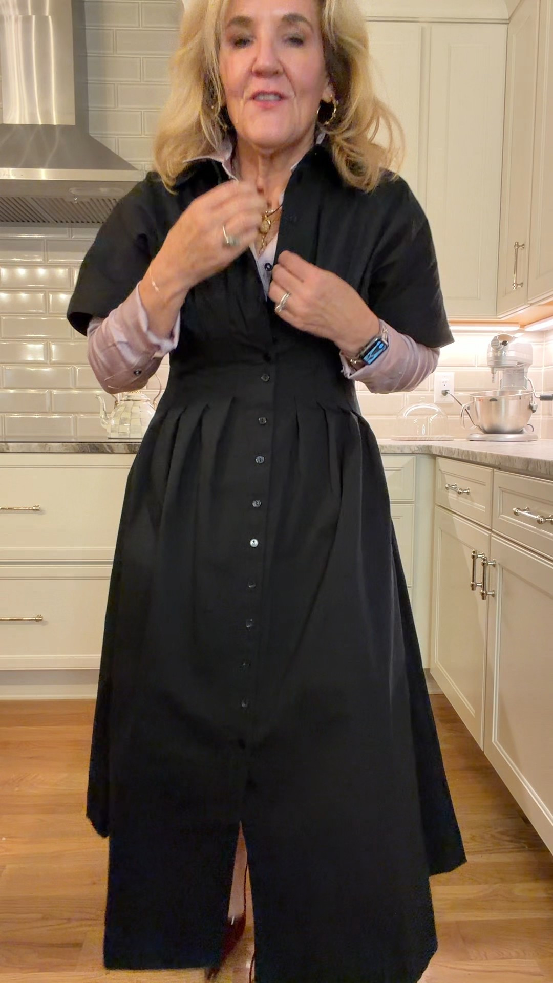 The top rated Anthropologie Tobie dress in black. A classic dress that can be styled and worn all four seasons.
A medium petite fits me best with a little bit of extra room in the waist. I can also wear a small regular if petites are gone  If you want, it really fitted then size down. I can also wear the regular size just def size down  
Add a button down blouse or a turtleneck underneath for a work or holiday look. Both blouses are size medium.
Add a turtleneck or a fun graphic sweatshirt over your shoulders to dress it down

#LTKPetite #LTKOver40 #LTKSaleAlert