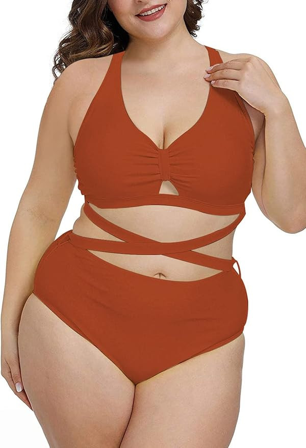 Kisscynest Women's Plus Size Swimwear 2 Piece High Waisted Swimsuit Bathing Suit | Amazon (US)