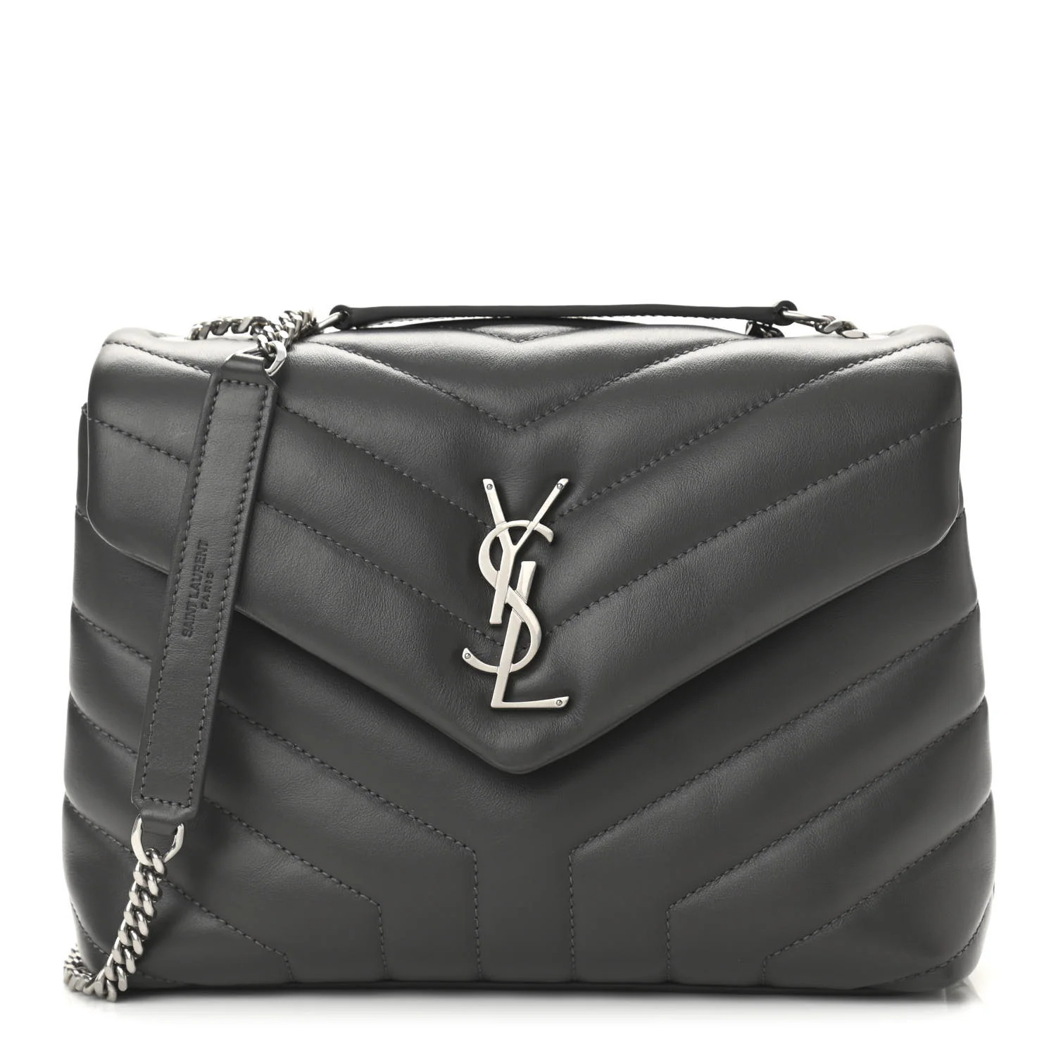 SAINT LAURENT Calfskin Y Quilted Monogram Small Loulou Chain Satchel Storm | FASHIONPHILE (US)
