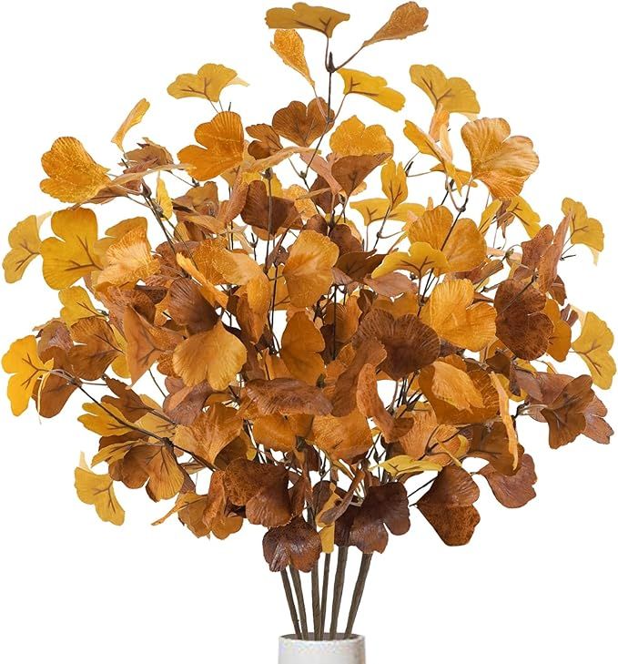 6 Pcs Artificial Ginkgo Leaves Fall Leaves Stems Fall Greenery Stems Artificial Fall Flowers Spra... | Amazon (US)