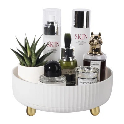 360 Degree Rotating Lazy Susan Skincare Lotion Organizer Spinning Cosmetics Storage For Dresser, Vanity, Bathroom Countertop, Small Ivory White | Wayfair North America