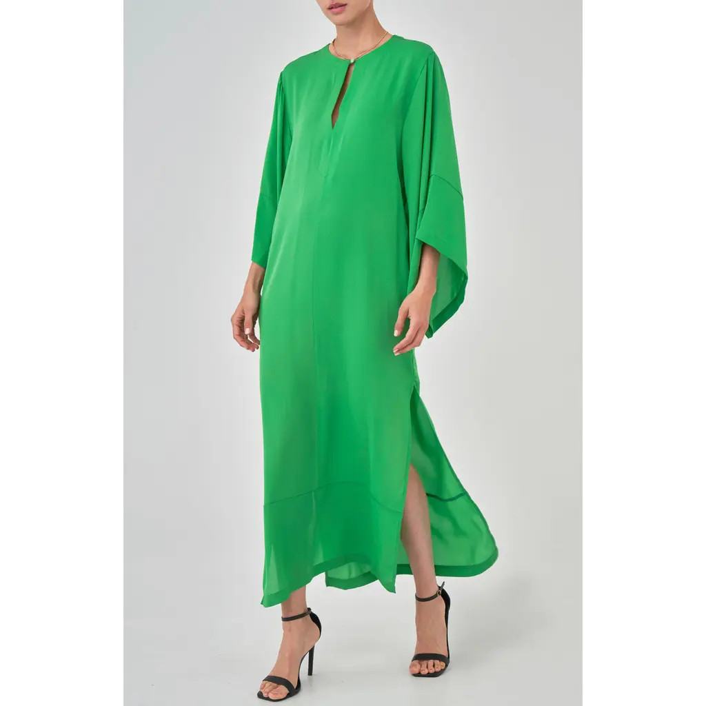 ocean+main Kimono Sleeve Silk Tunic Dress in Green at Nordstrom, Size 1X | Nordstrom