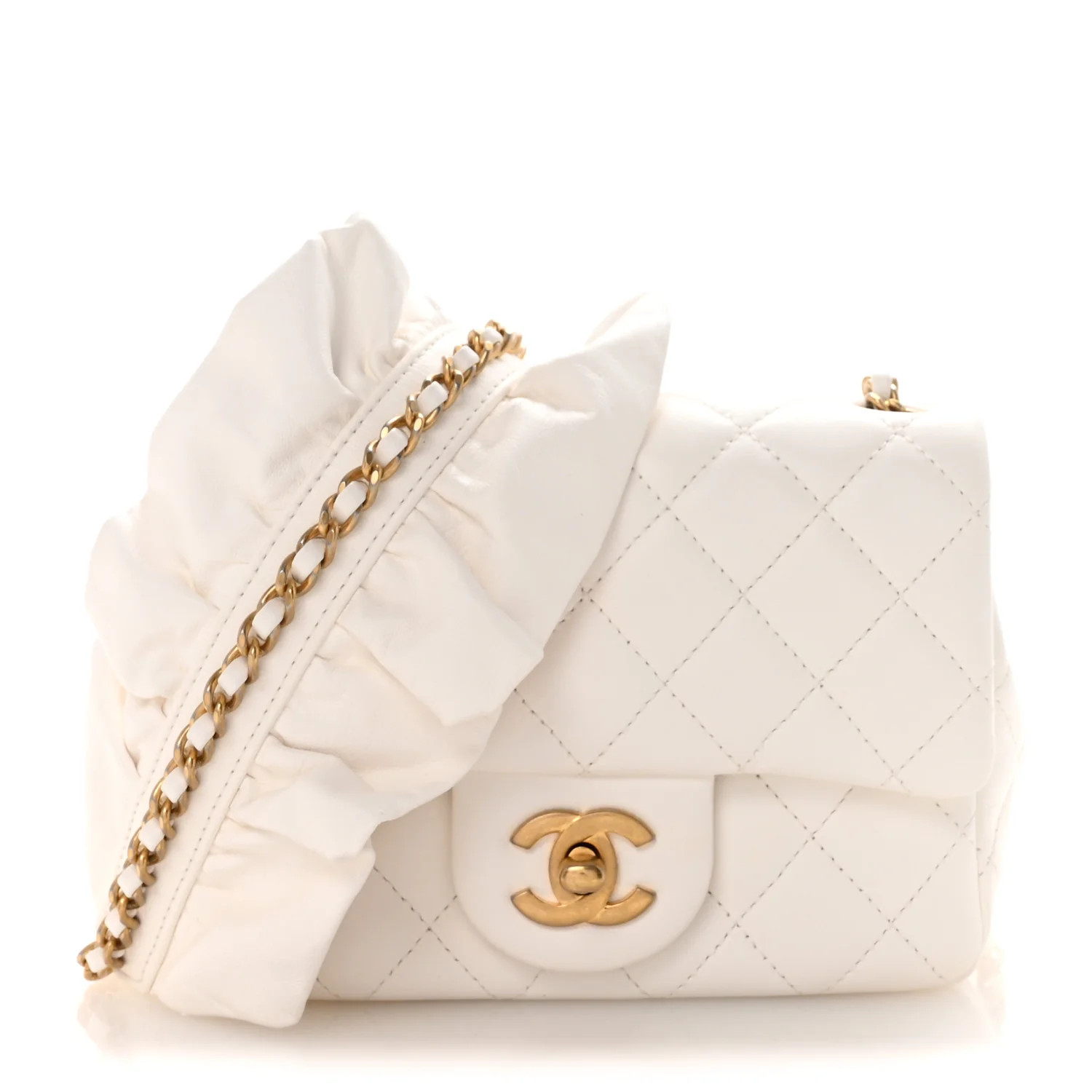 Lambskin Quilted Mini Romance Square Flap White | FASHIONPHILE (US)