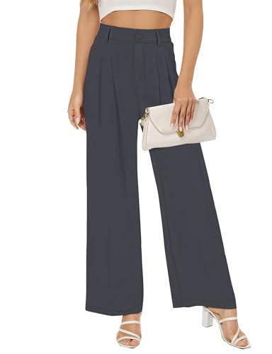 Buauty Women Straight Wide Leg Dress Pants for Women High Waist Office Business Casual Trousers Pants with Pockets 2024 Dark Gray | Amazon (US)