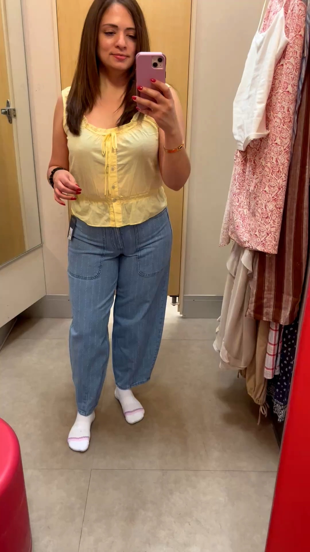 Ok this outfit is an add to cart or take home with me 
Yellow blouse size small on sale for $13
These barrel jeans chic stylish size 4 but could go to a size 6

#LTKSaleAlert
