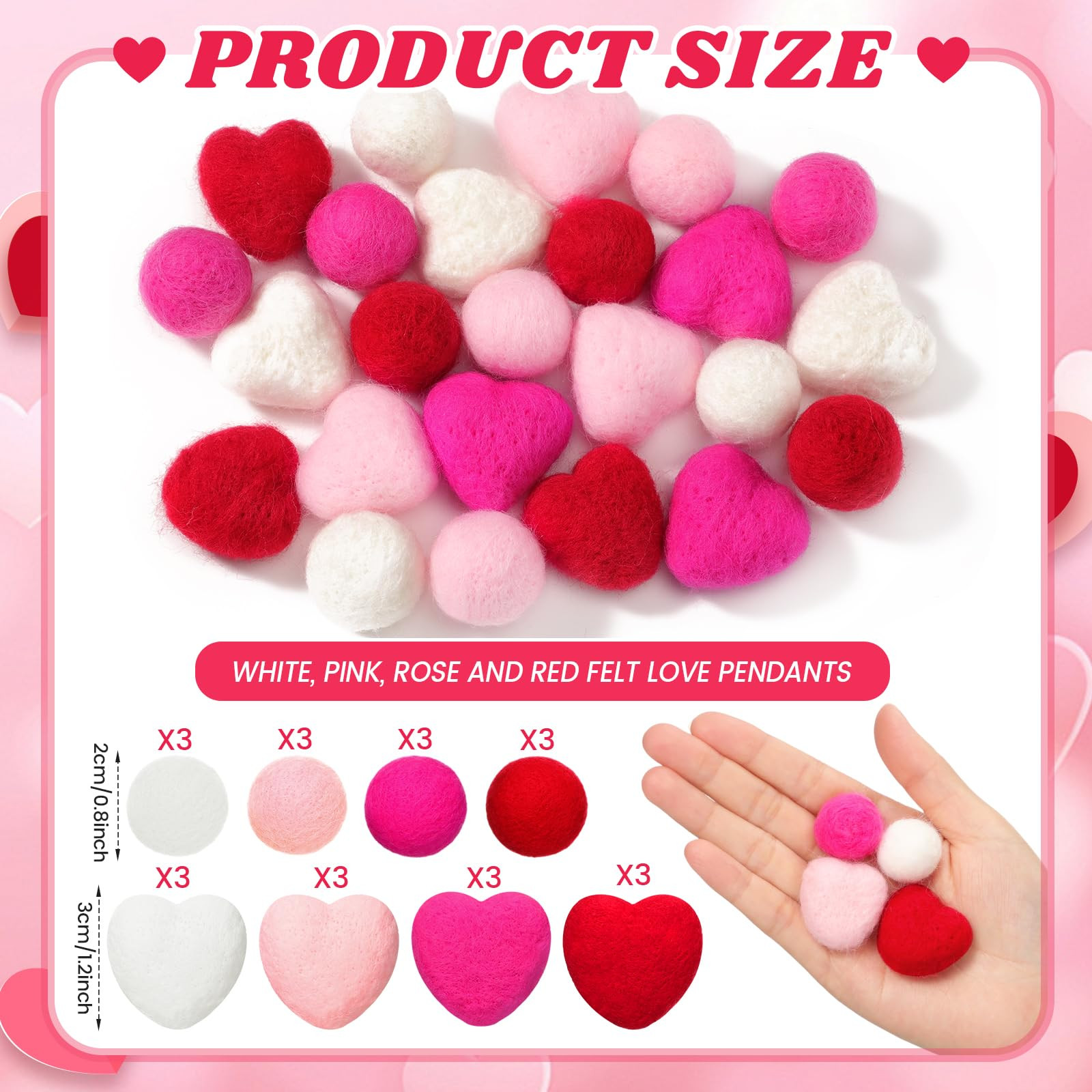 Hahafelt 24 Pcs Valentines Day Vase Filler Felt Heart Balls for Crafts Valentine's Day Decoration... | Amazon (US)