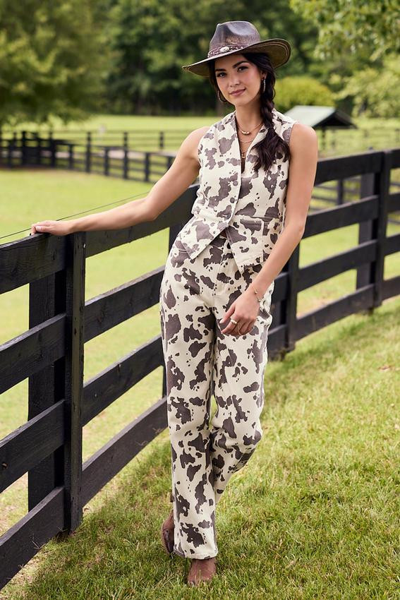Cow Print Straight Jeans | Cato Fashions
