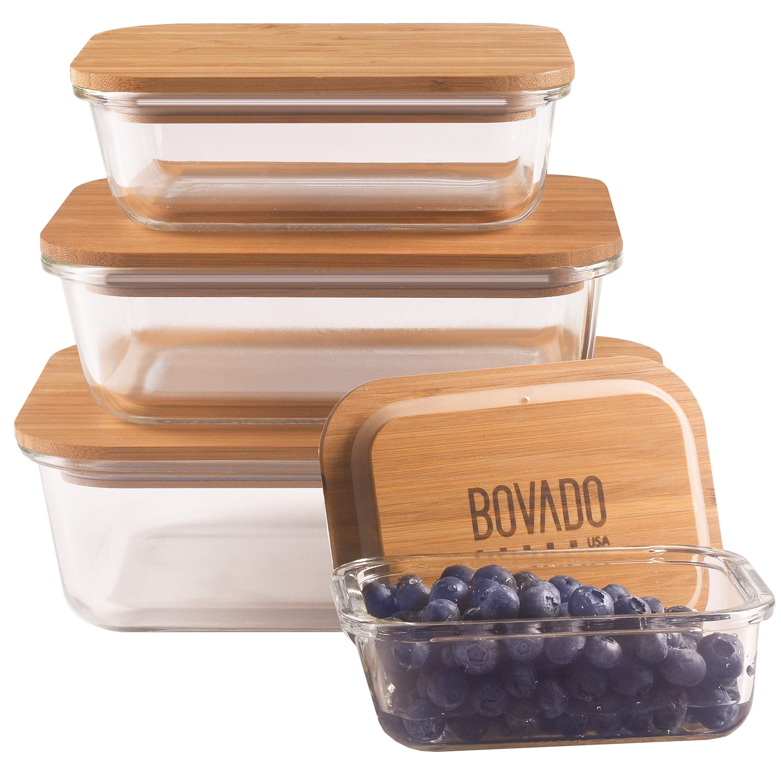 Amazon.com: Bovado Set of 4 Rectangular Glass Food Storage Containers (12 oz + 20 oz + 35 oz +50 ... | Amazon (US)