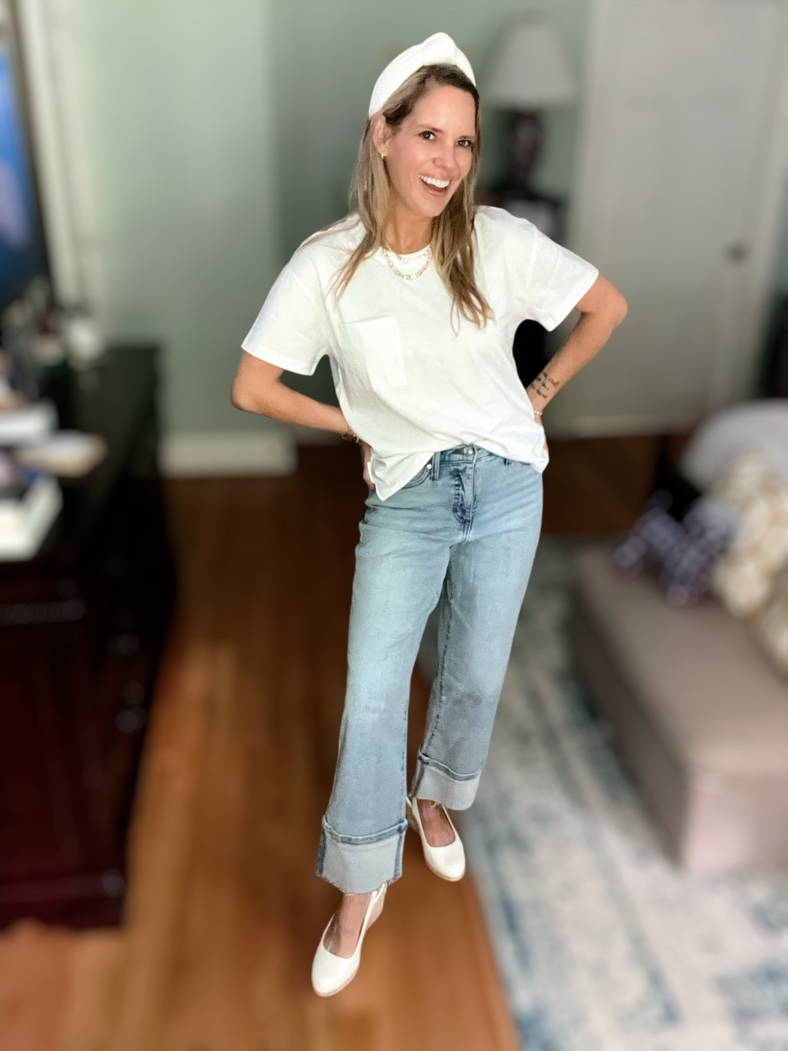 Use code PREPPYREBEL for 10% off my Melinda Maria jewelry! ✨

Easy, breezy, and under budget—this Walmart outfit is a summer staple! I’m wearing their classic white pocket tee (under $10!) paired with wide-leg cuffed jeans, available in sizes 0–18. The jeans have the cutest rolled hem detail and a relaxed fit that’s both flattering and comfy. I styled it with white espadrille wedges, layered gold jewelry, and a textured headband for a polished, everyday look!

Fit details:
• Tee: Soft cotton, relaxed fit, under $10
• Jeans: Cuffed wide-leg, size 0–18, true to size 👖

Walmart jeans, white Walmart tee, budget-friendly summer outfit, preppy everyday style, wide leg denim, classic summer basics

Walmart win 🛒 Closet classic 🤍 Espadrille love 🩴 Under $10 find 💸 Everyday ease ✨ Rolled hem cuteness 👖 Preppy polished 🧺 Summer staple ☀️ Layered gold moment ✨ Chic on a budget 💛

Shop this look on LTK!

#LTKPetite #LTKPlusSize #LTKMidsize