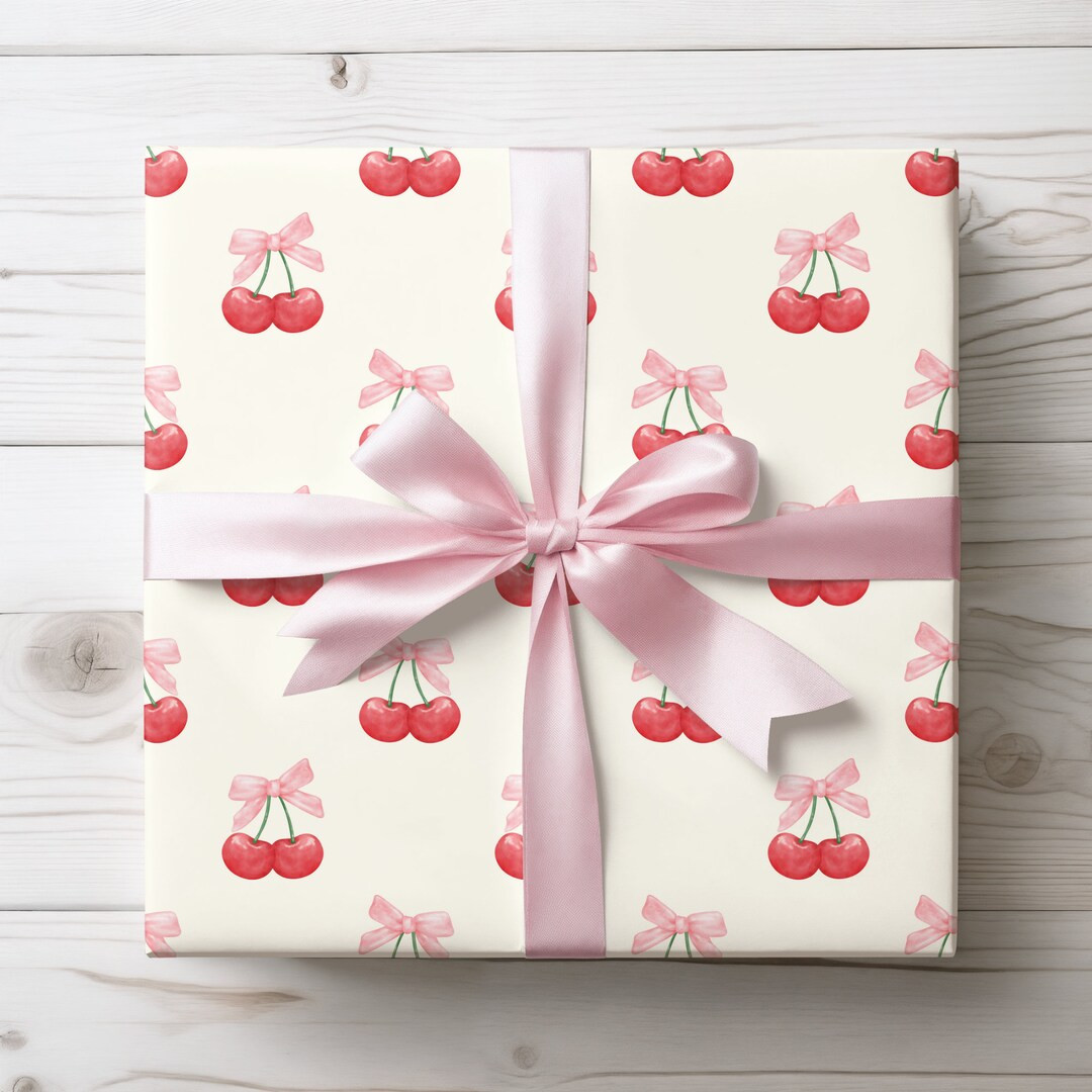 Cherry Wrapping Paper, Pink Bow Gift Wrap, Custom Wrapping Paper Roll, Anniversary Gift, Wife Gif... | Etsy (US)