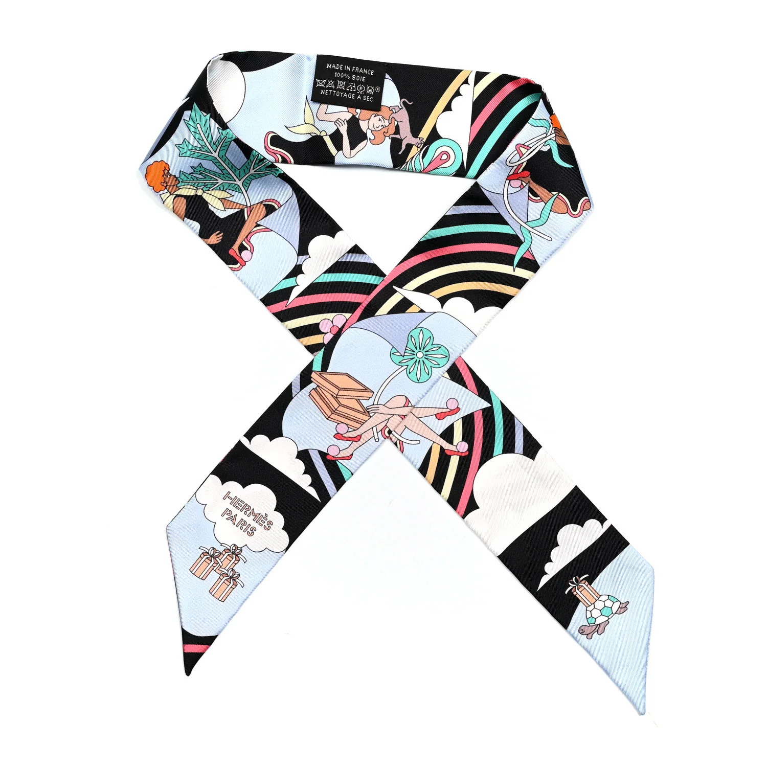 Silk Carres Volants Twilly Black Ciel Multicolor | FASHIONPHILE (US)