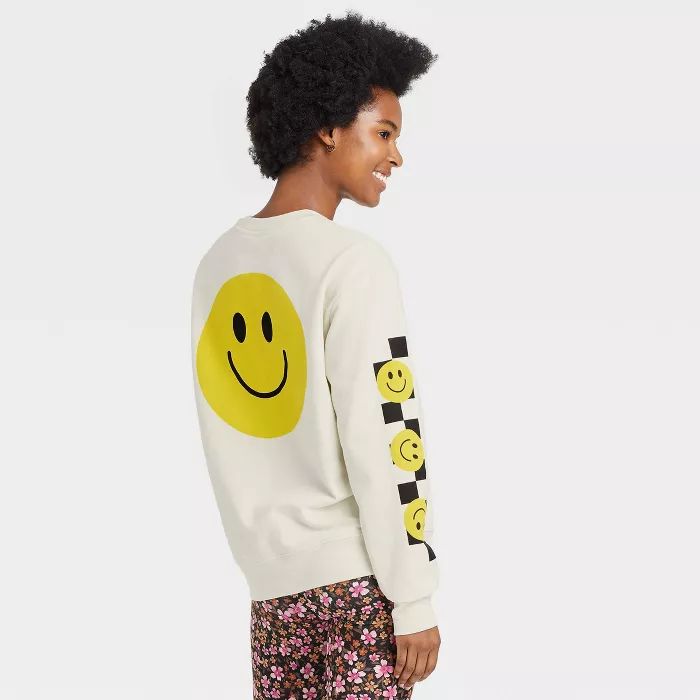 Women's Neon Smiley Graphic Sweatshirt - Ivory | Target