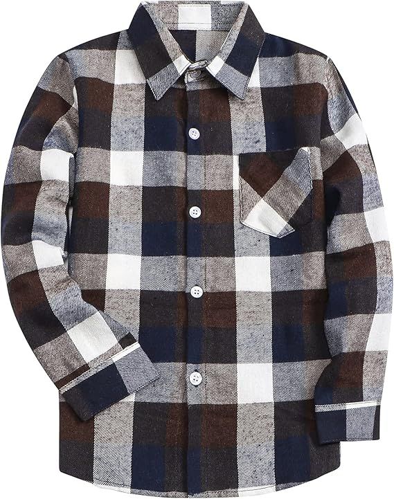 SANGTREE Mens & Boys Plaid Shirt Long Sleeve Button Down Flannel Shirts, US 3 Months - Adult 9XL | Amazon (US)