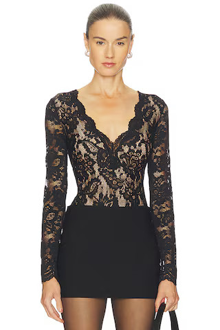 Generation Love Alessia Lace Bodysuit in Black & Beige from Revolve.com | Revolve Clothing (Global)