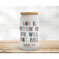 Faith Based Glass Cup, God Is Within Her, Bible Scripture, Christian Gift, Iced Coffee Mug, Frosted Tumbler, Birthday, Gift For Her | Etsy (US)