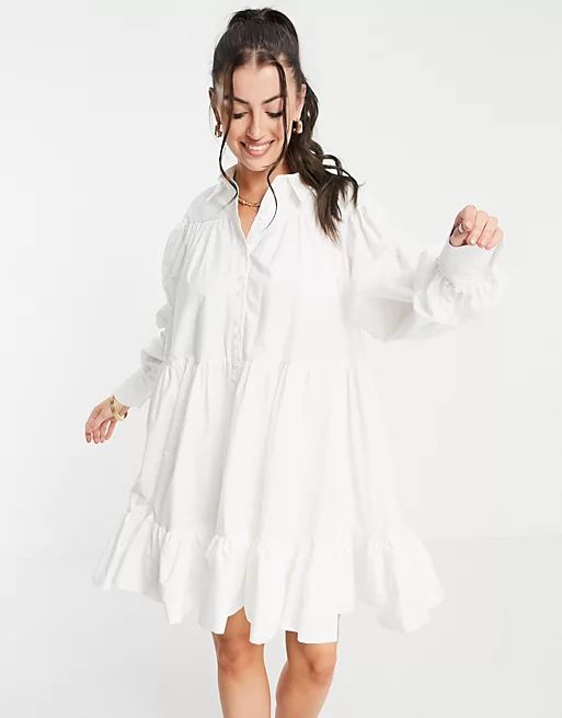 ASOS EDITION oversized trapeze mini shirt dress in white | ASOS | ASOS (Global)