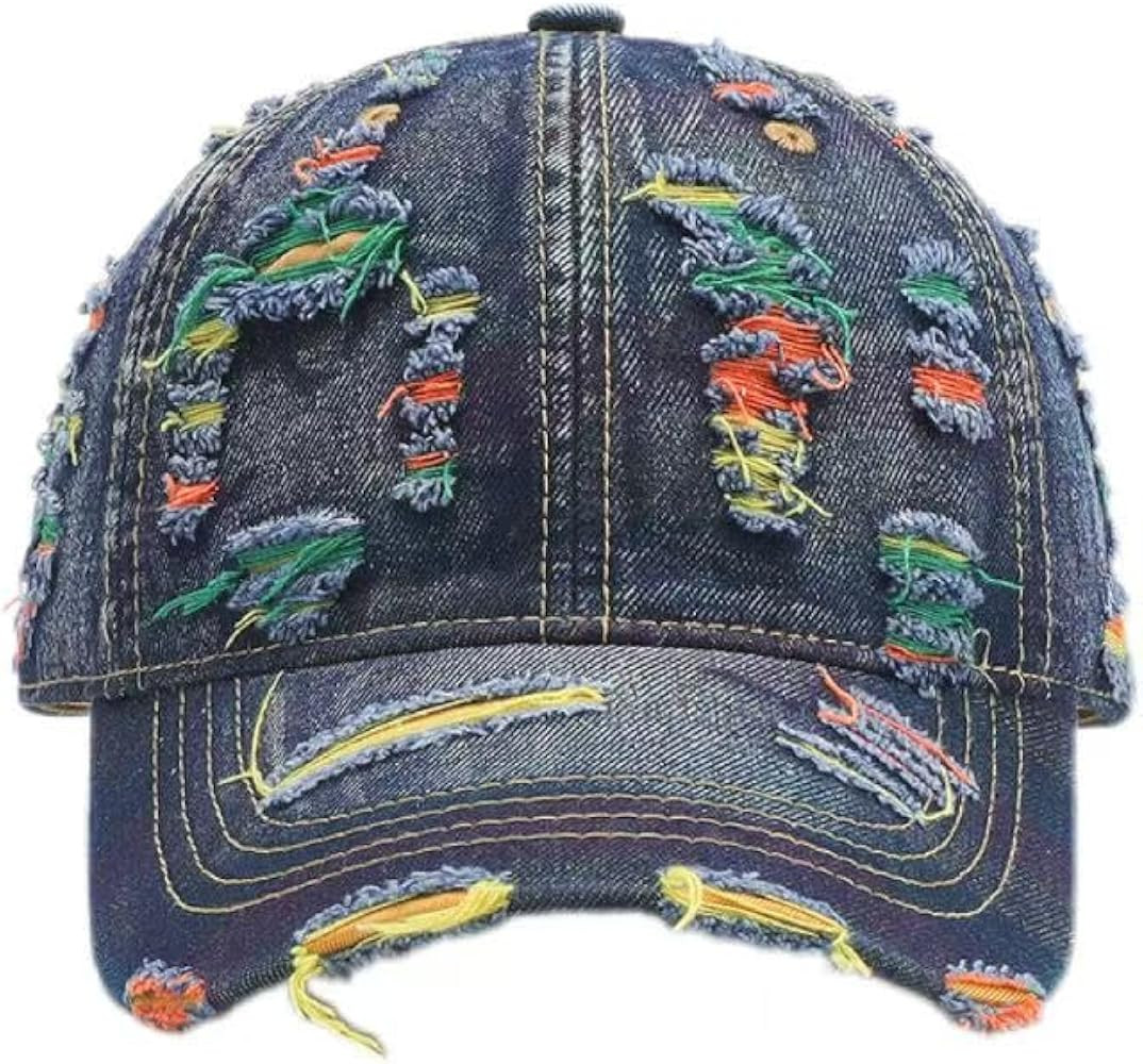 Unisex Adjustable Distressed Hole Vintage Baseball Cap \u2013 Washed Destroyed Denim Dad Hat with... | Amazon (US)