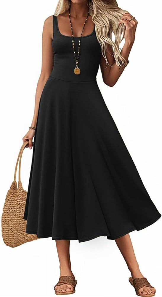 Women's Sleeveless Summer Dress Scoop Neck Casual Loose Flowy Midi Sundresses Tank Fit & Flare Be... | Amazon (US)