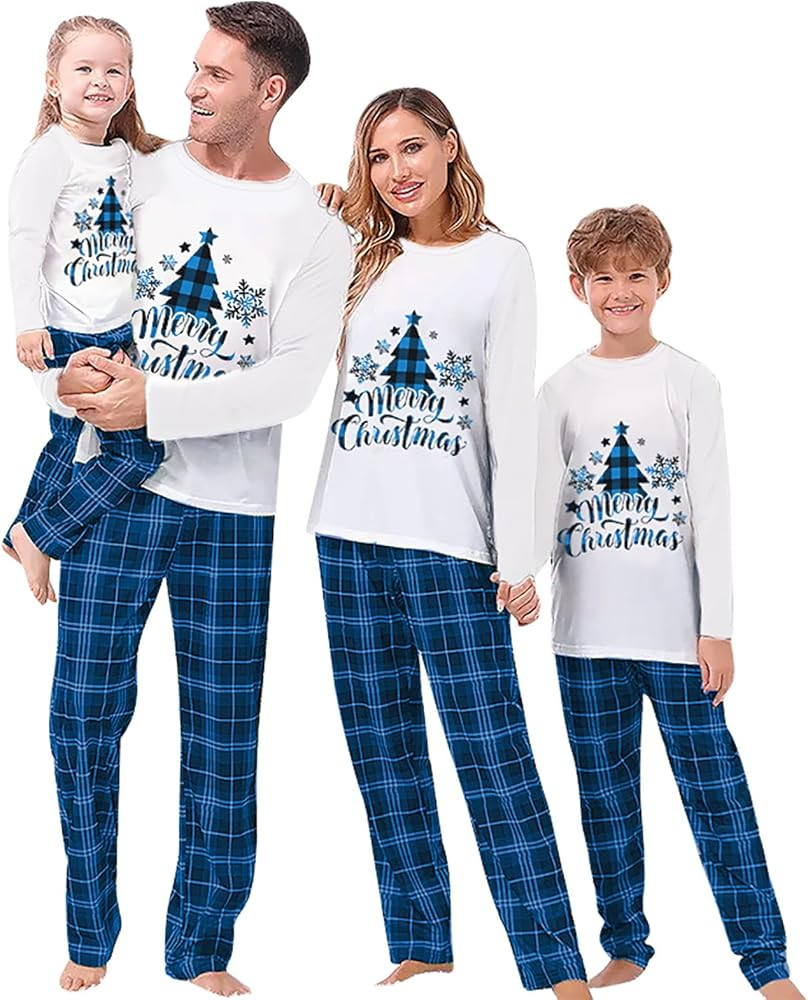 Christmas Newborn Baby Family Pajamas Matching Sets Long Sleeve Top Plaid Pant Holiday Sleepwear ... | Amazon (US)