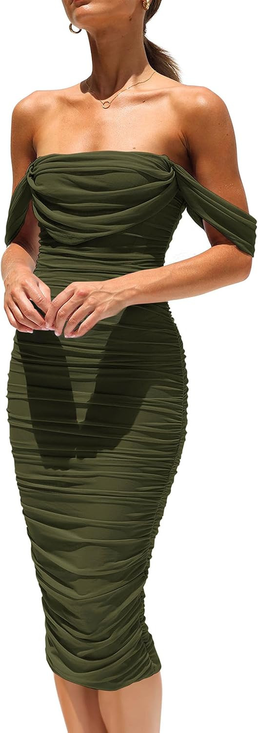 PRETTYGARDEN Women's Off Shoulder Bodycon Tube Midi Dress | Amazon (US)