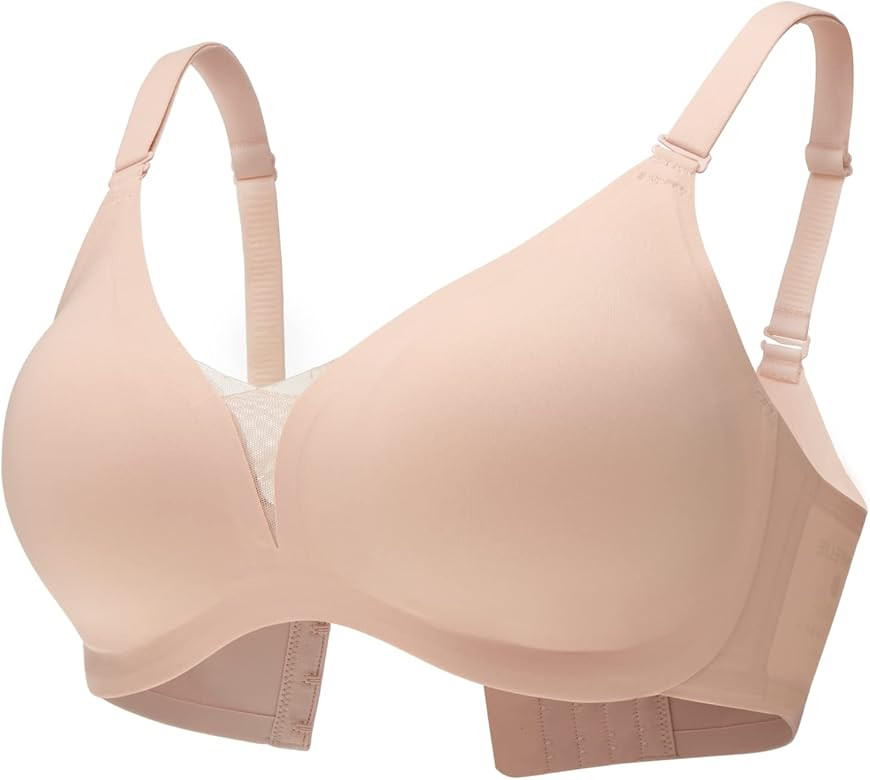 COMFELIE Seamless Bra Supportive Wireless Bra for Women Plus Size Comfort Bra Deep-V Meshed Neck ... | Amazon (US)