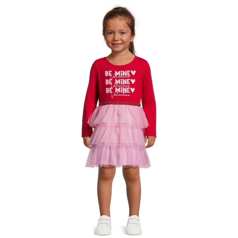 Wonder Nation Valentine’s Day Toddler Girl Long Sleeve Tutu Dress, Sizes 12M-5T - Walmart.com | Walmart (US)