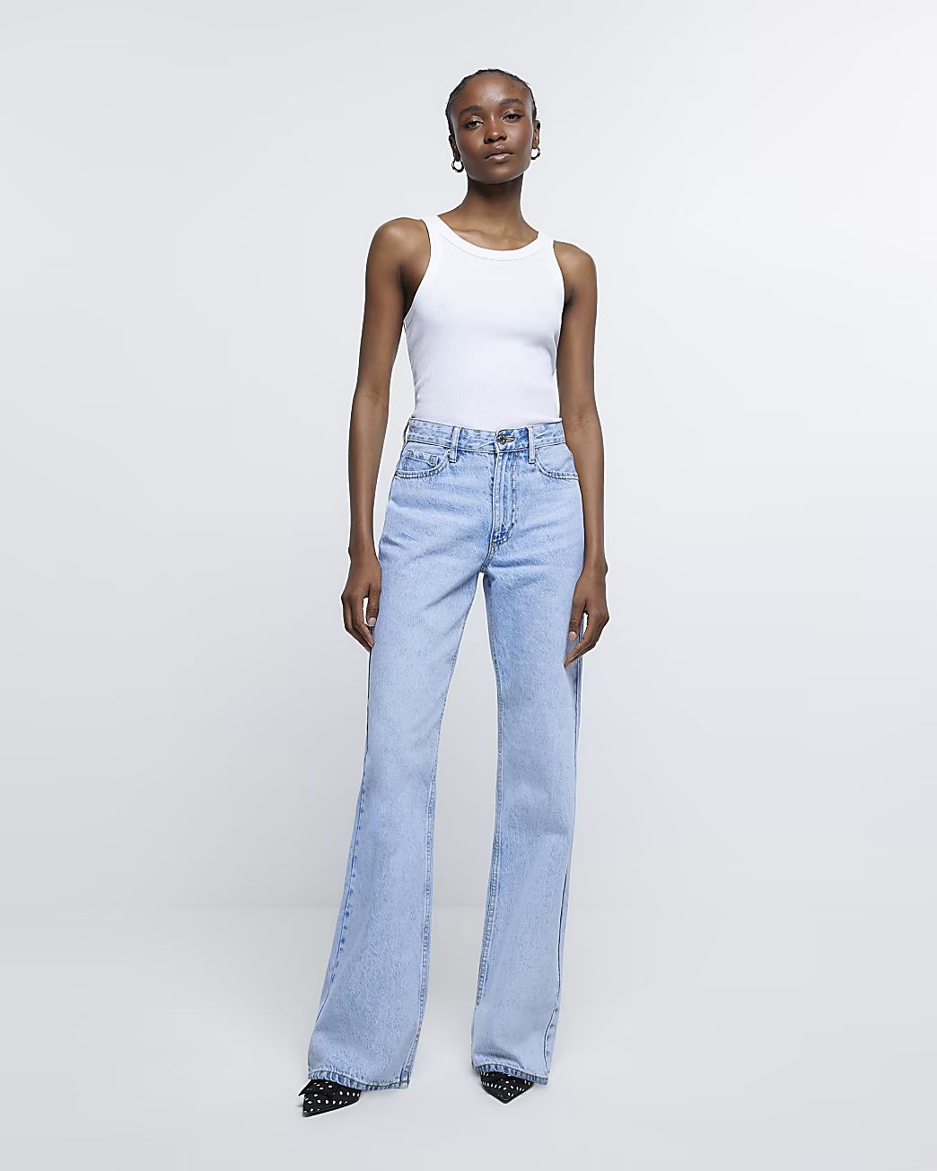 Blue high waisted relaxed straight leg jeans | River Island (US)