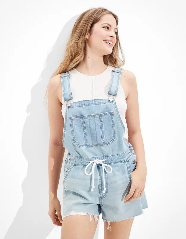 AE Denim Tomgirl Short Overall | American Eagle Outfitters (US & CA)