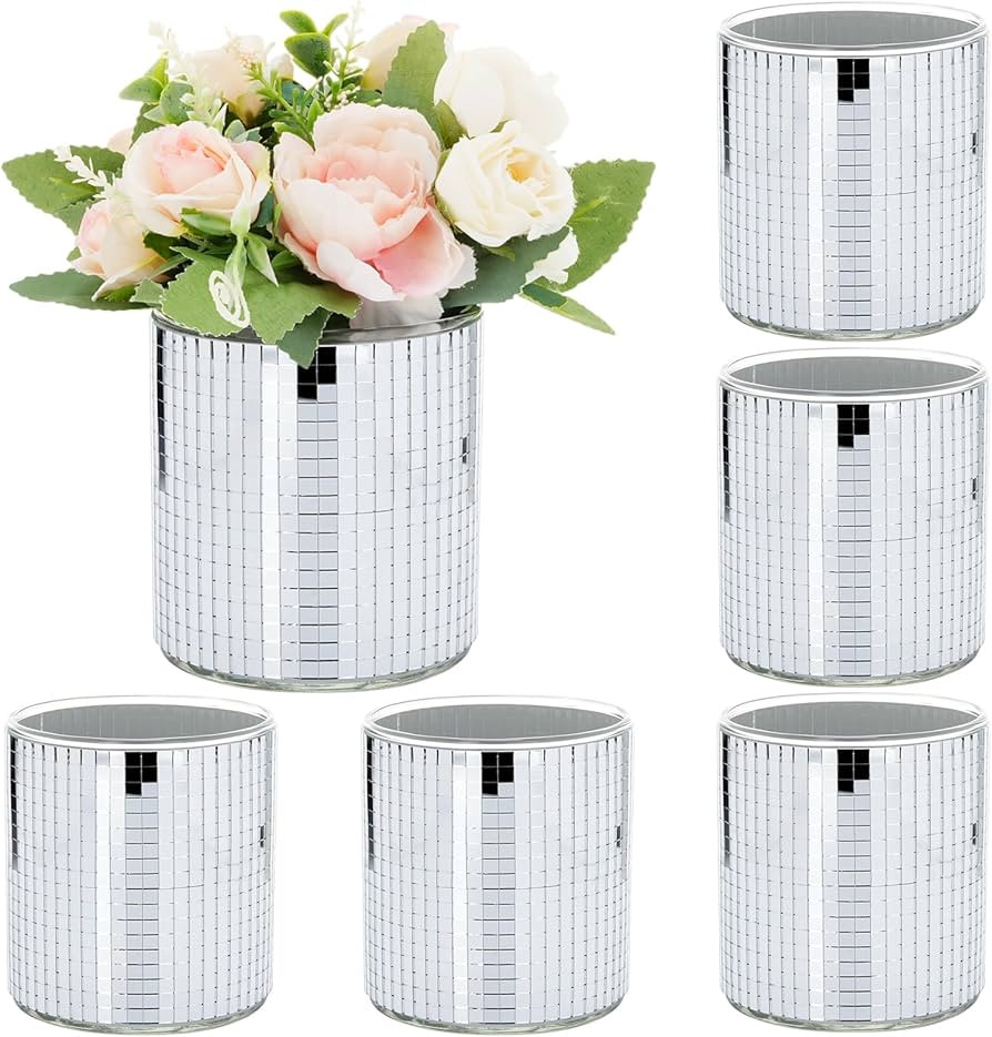 Hushee 6 Pcs Disco Ball Vase Disco Planter Cylinder Glass Vase Mirror Tiles Disco Vase Modern Dis... | Amazon (US)