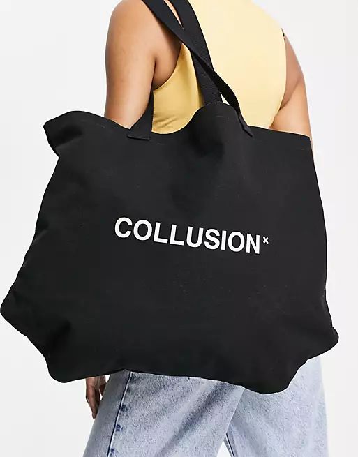 COLLUSION Unisex branded tote bag in black | ASOS (Global)