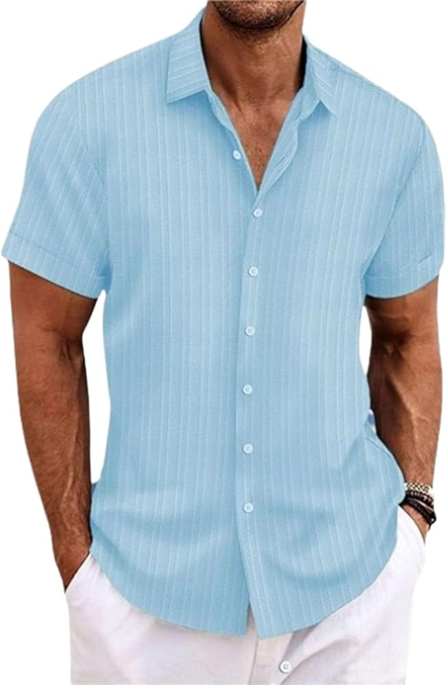Visenoya Men's Cotton and Linen Comfortable Shirt, Men's Short Sleeve Button Down Shirt Summer Sh... | Amazon (US)