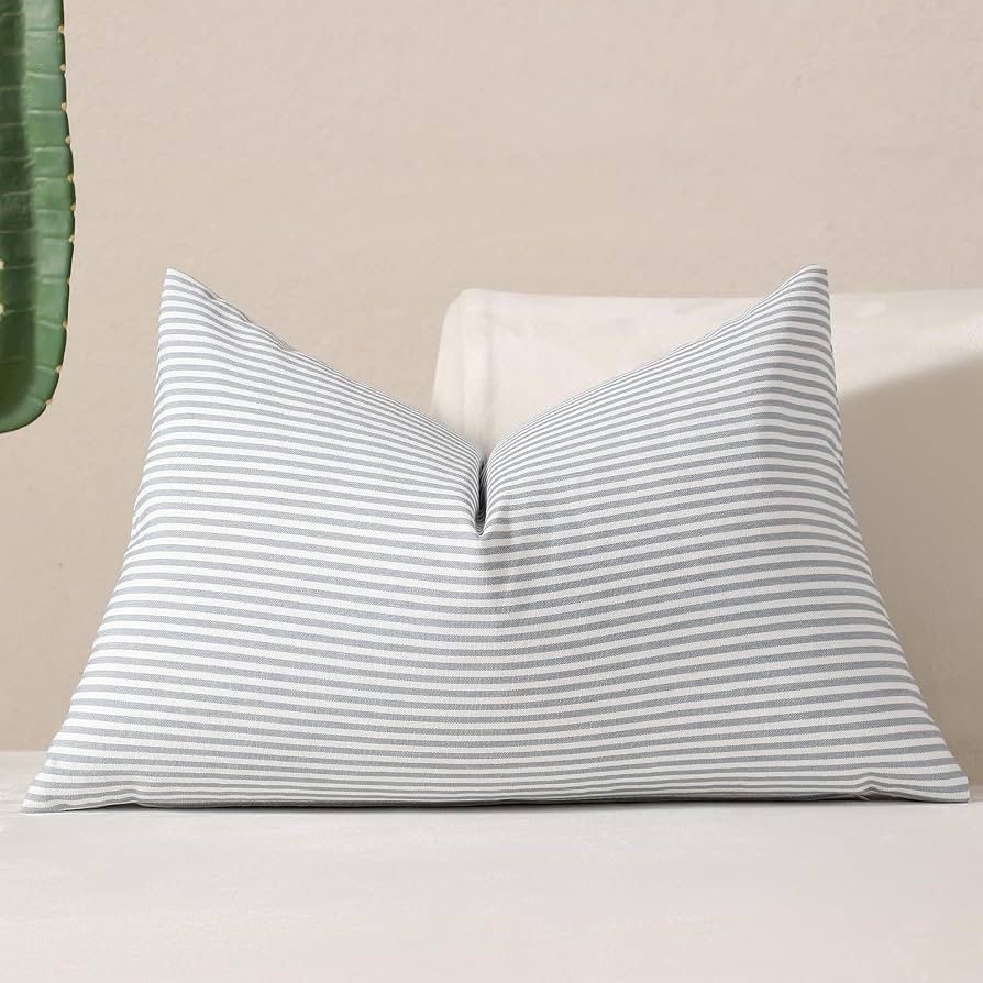 vctops Blue Stripe Print Decorative Throw Pillow Covers 12x20 Inch Farmhouse Pinstripe Lumbar Cus... | Amazon (US)