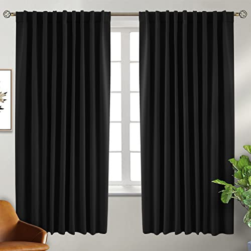 BGment Black Blackout Curtain for Bedroom - (70 x 63 inch) Rod Pocket and Back Tab Thermal Insulated Room Darkening Curtains for Living Room, 2 Window Curtain Panels | Amazon (US)