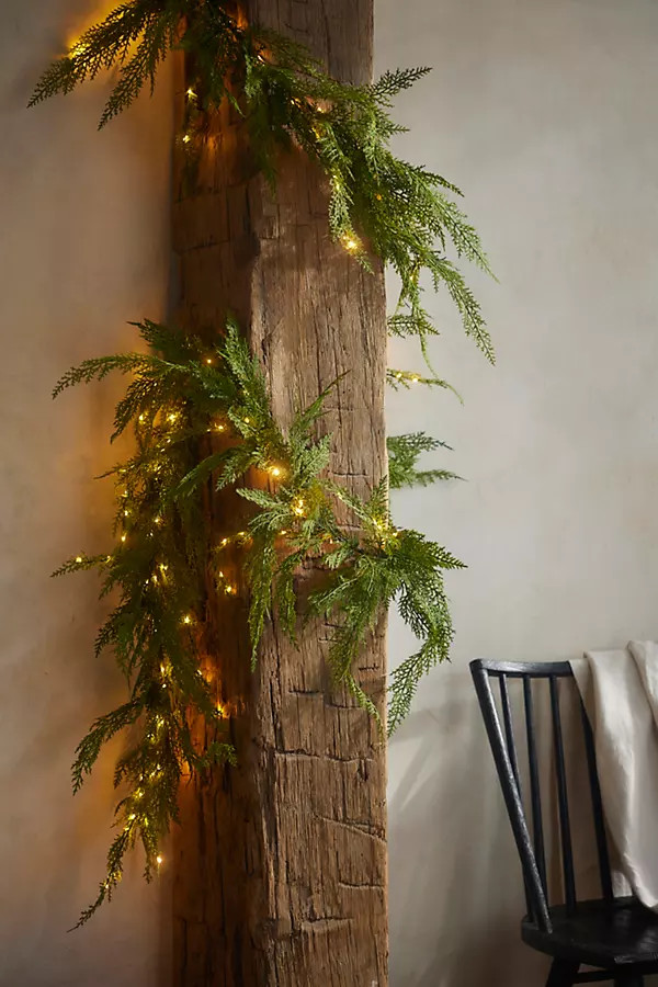 Pre-Lit Faux Cedar Garland, Evergreen 6'-9' at Terrain | Terrain