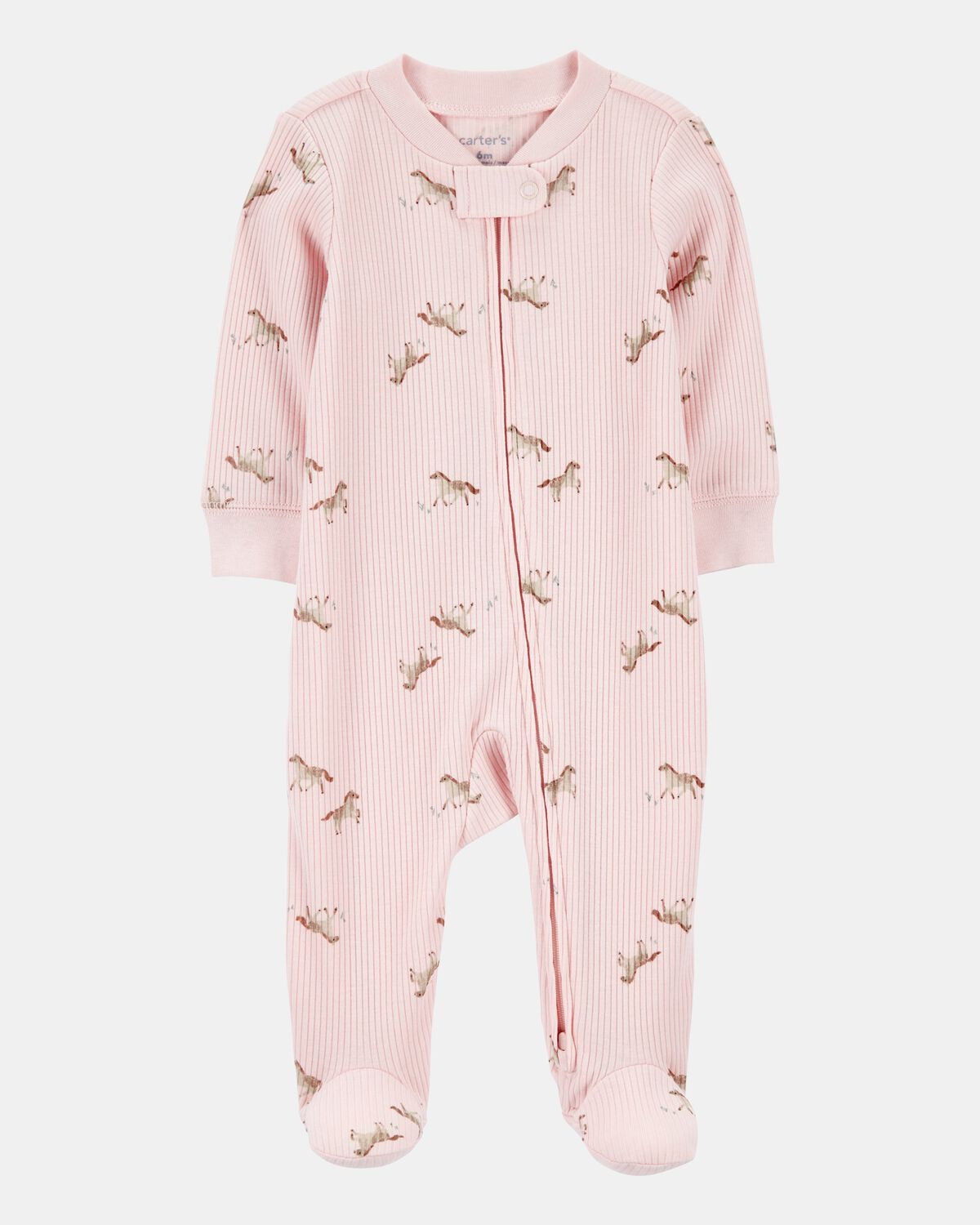 Baby Girl Horse Print 2-Way Zip Ribbed Sleep & Play Pajamas - Pink | Carter's | Carter's Inc