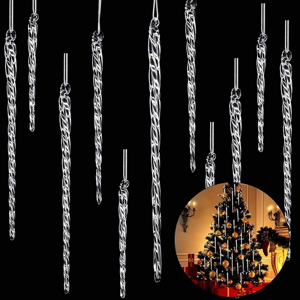 Glass Icicle 3.5-7.8 Inch Twisted Glass Icicle Christmas Ornaments Icicle Decorations Hanging (Cl... | Amazon (US)