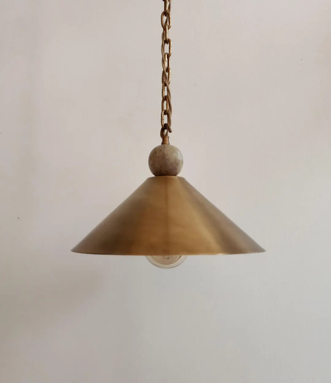 Handmade Brass Cone Pendant Light With Alabaster Marble Finial – Adjustable Height Vintage-insp... | Etsy (US)