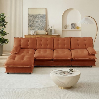 11.5 ft L-Shaped Modular Sectional Cloud Couch with Ottoman: 4-Seat Deep Seat Chenille Sofa with Comfy Lattice Cushion for Bedroom and Apartment | Target