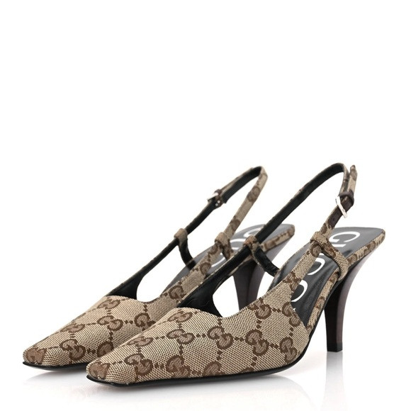 Gucci Brown Monogram Slingback Heels | Poshmark